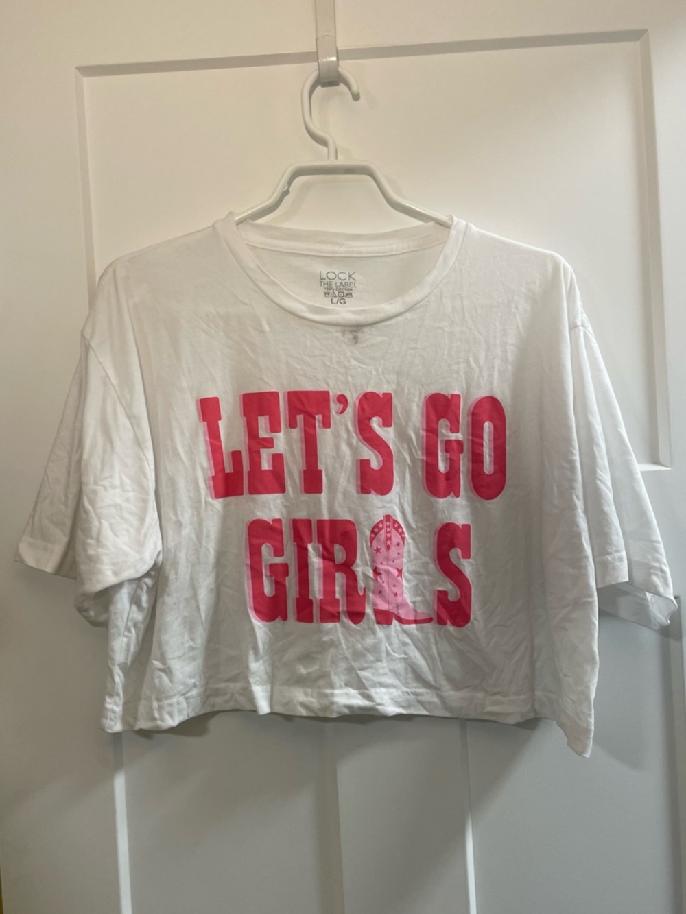 White Crop Tee - "LET'S GO GIRLS" Pink Graphic